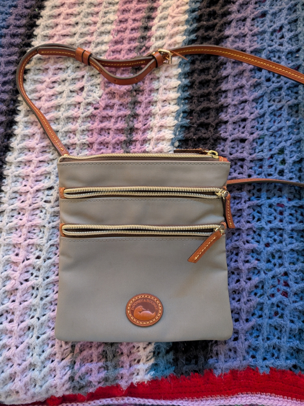 Dooney & Bourke Taupe Crossbody Bag with Leather Trim